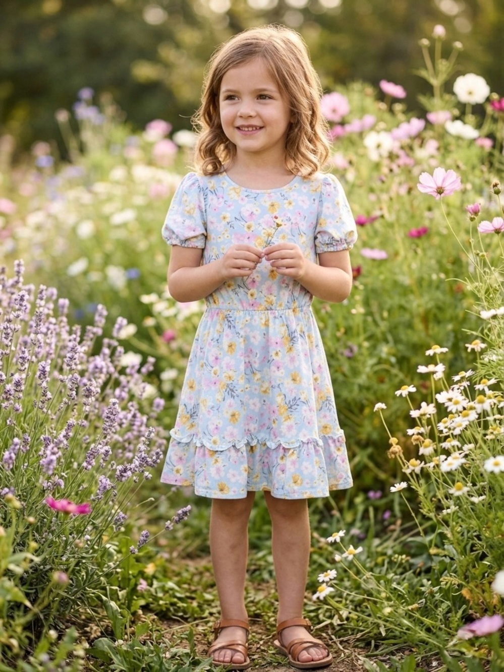 BCBGirls Light Blue Floral Dress with Pink and Yellow Blooms